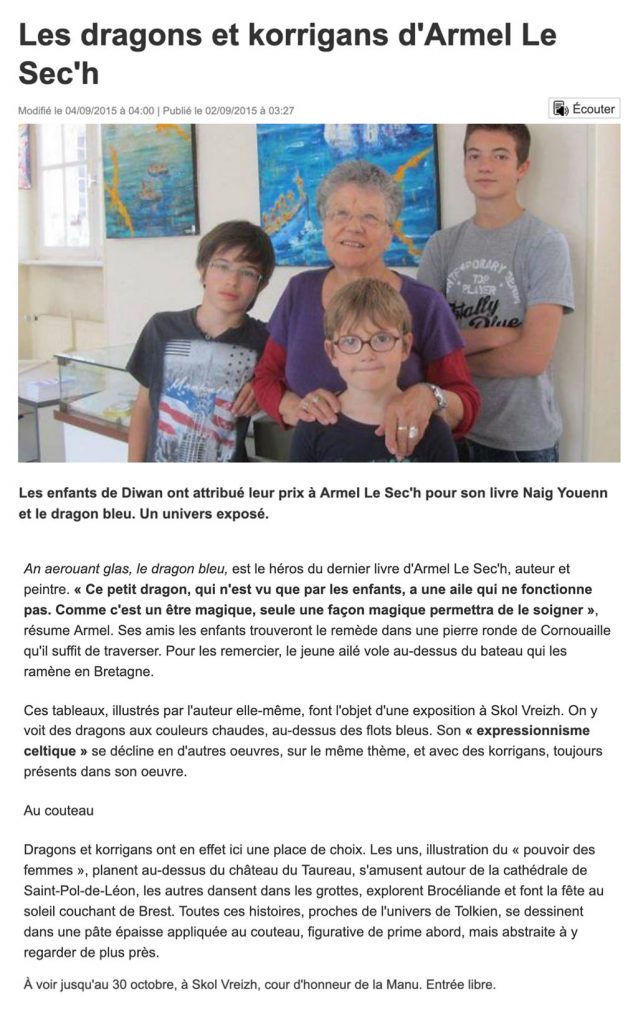 Dragons et Korrigans, article d'Ouest-France, Septembre 2015 
